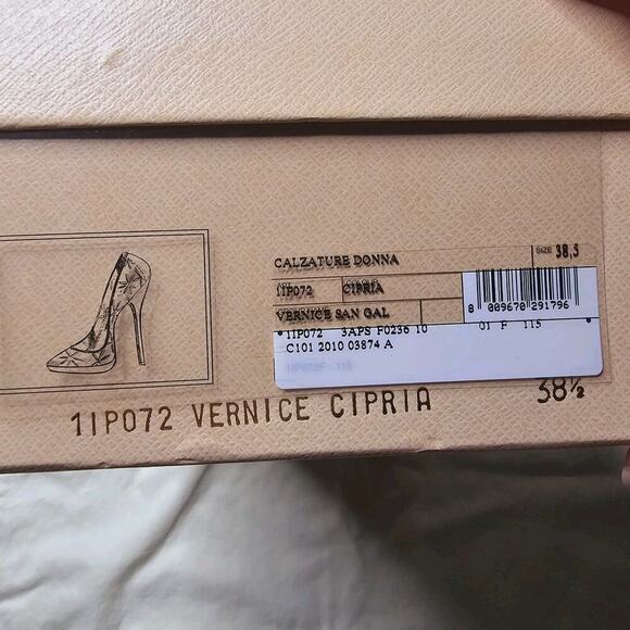 Prada Womens Vernice Cipria Blush Nude Pink Laser Cut Floral High Heels 38.5 - Picture 14 of 15